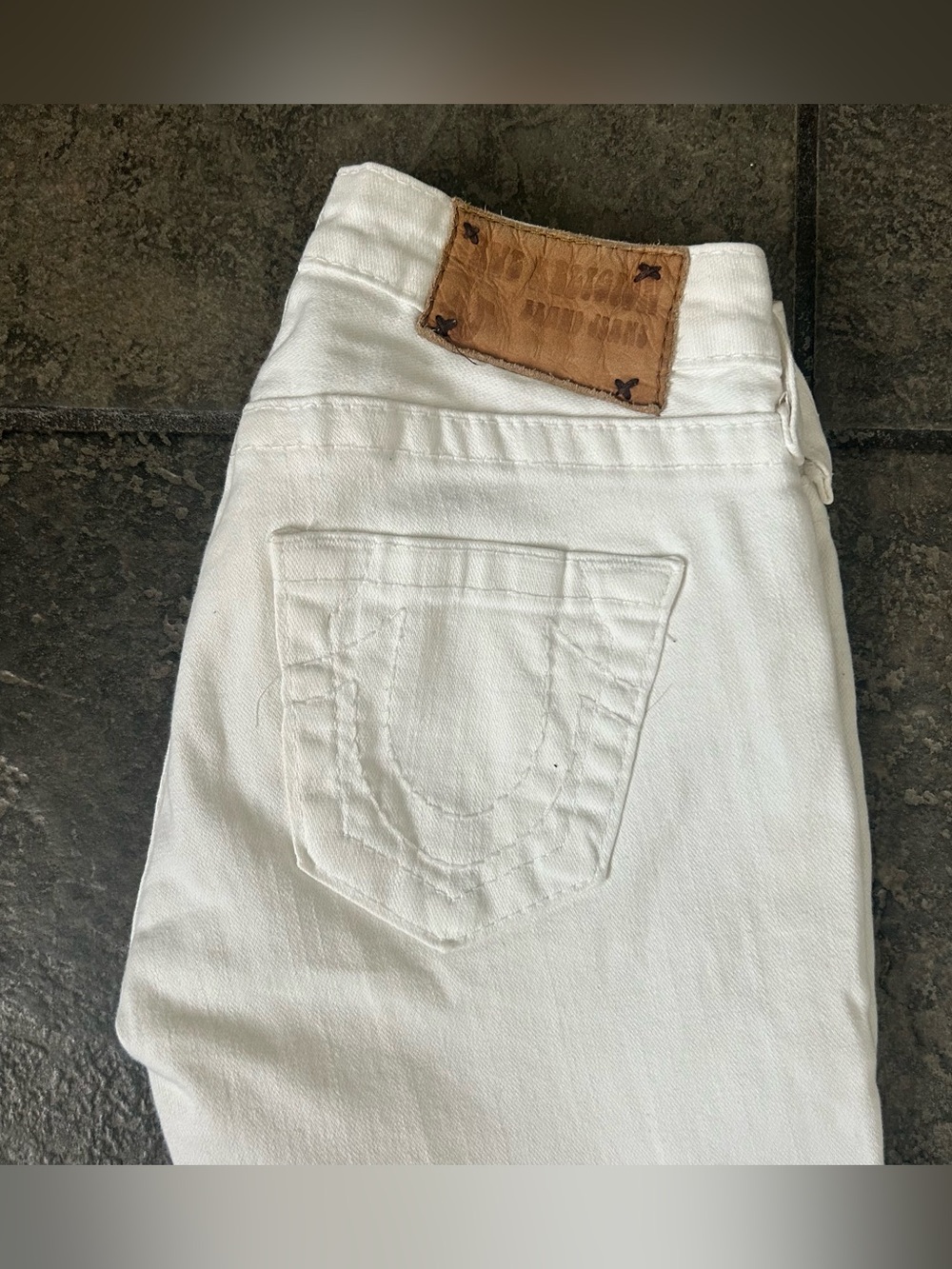 True Religion Brand Jeans Size 25 Women’s Leather Patch White Vintage